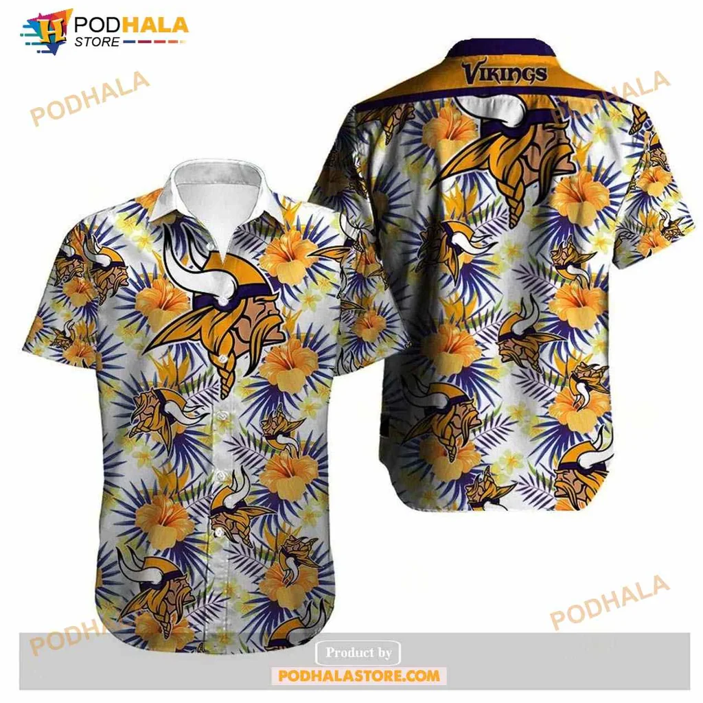 Minnesota Vikings Aloha Shirt With Tropical Hibiscus And Palm Design