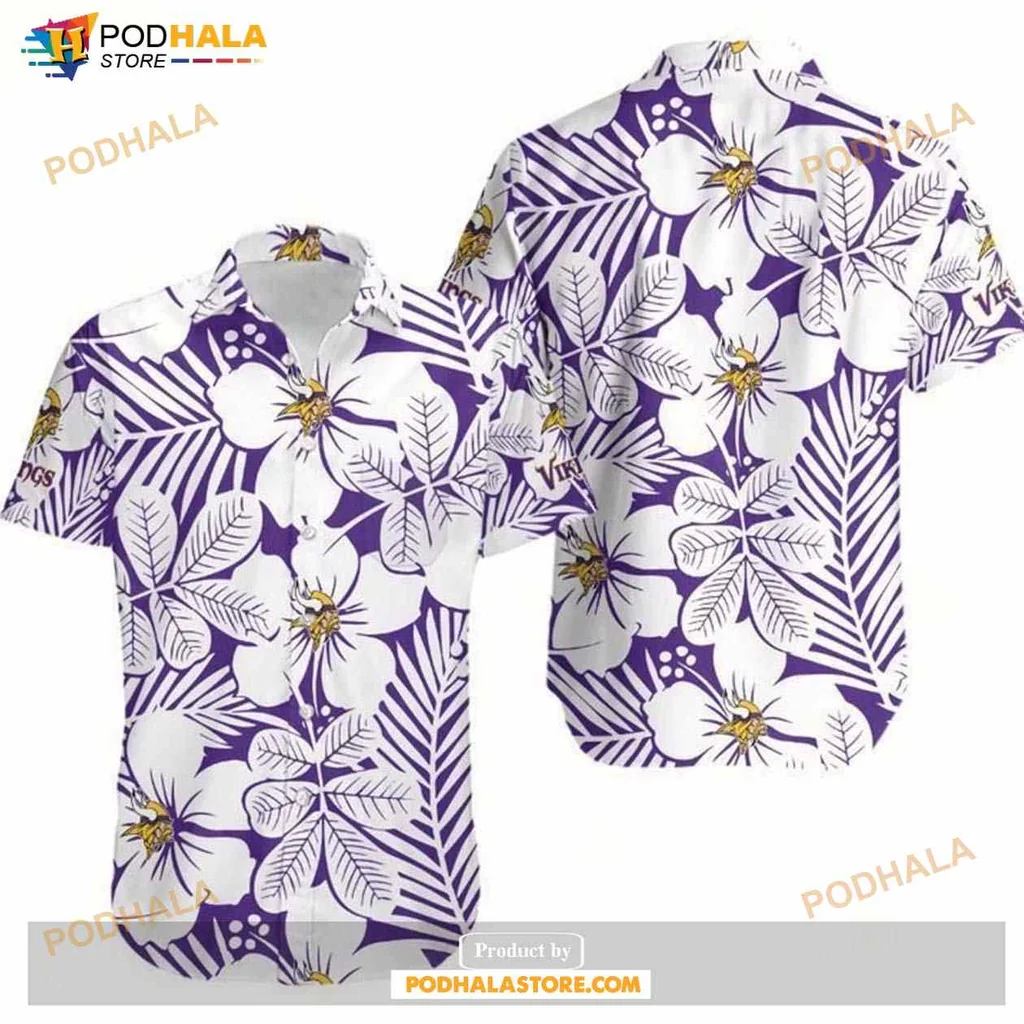 Minnesota Vikings Floral Hawaiian Shirt With Hibiscus Design