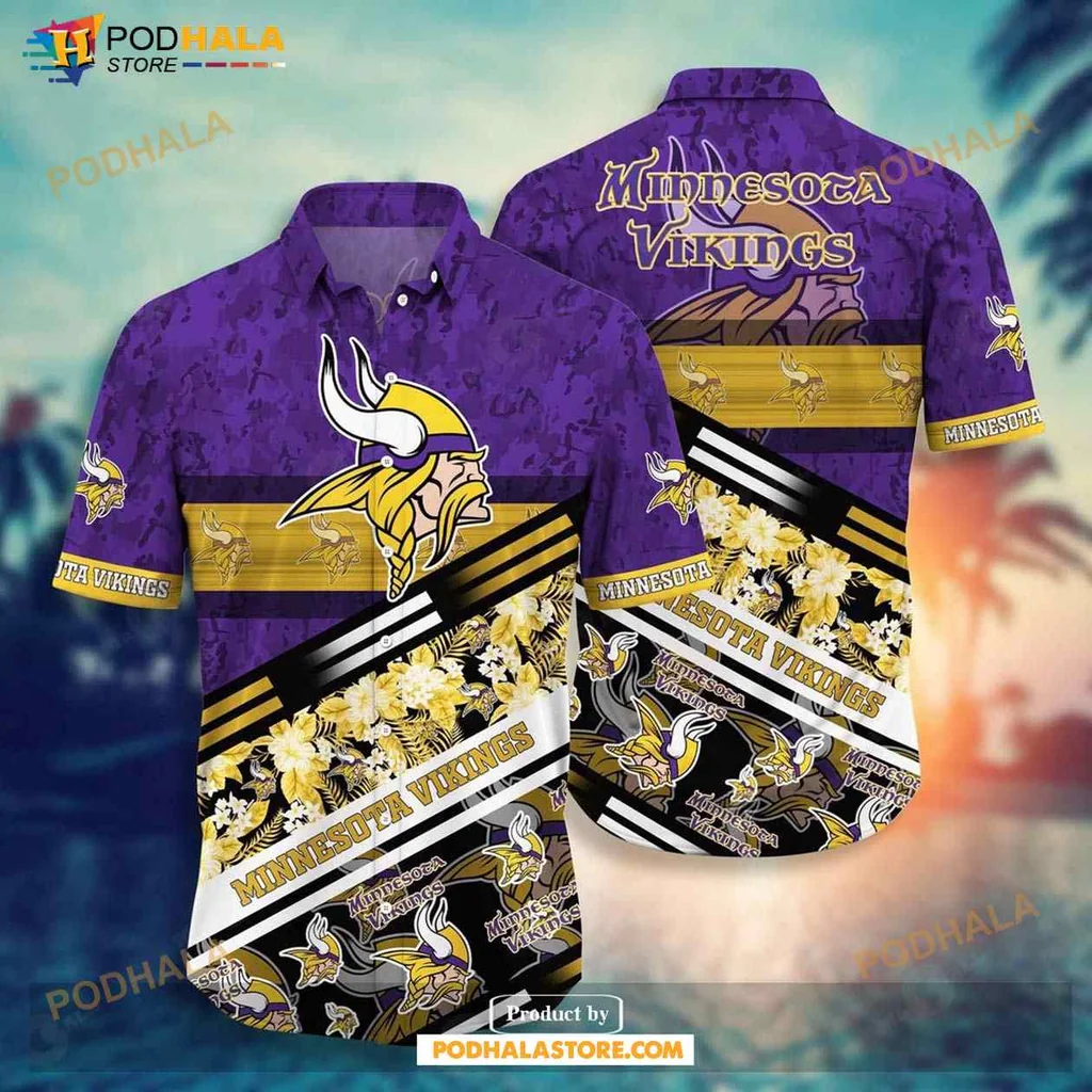 Minnesota Vikings Hawaiian Shirt With Bold Logo And Tropical Design