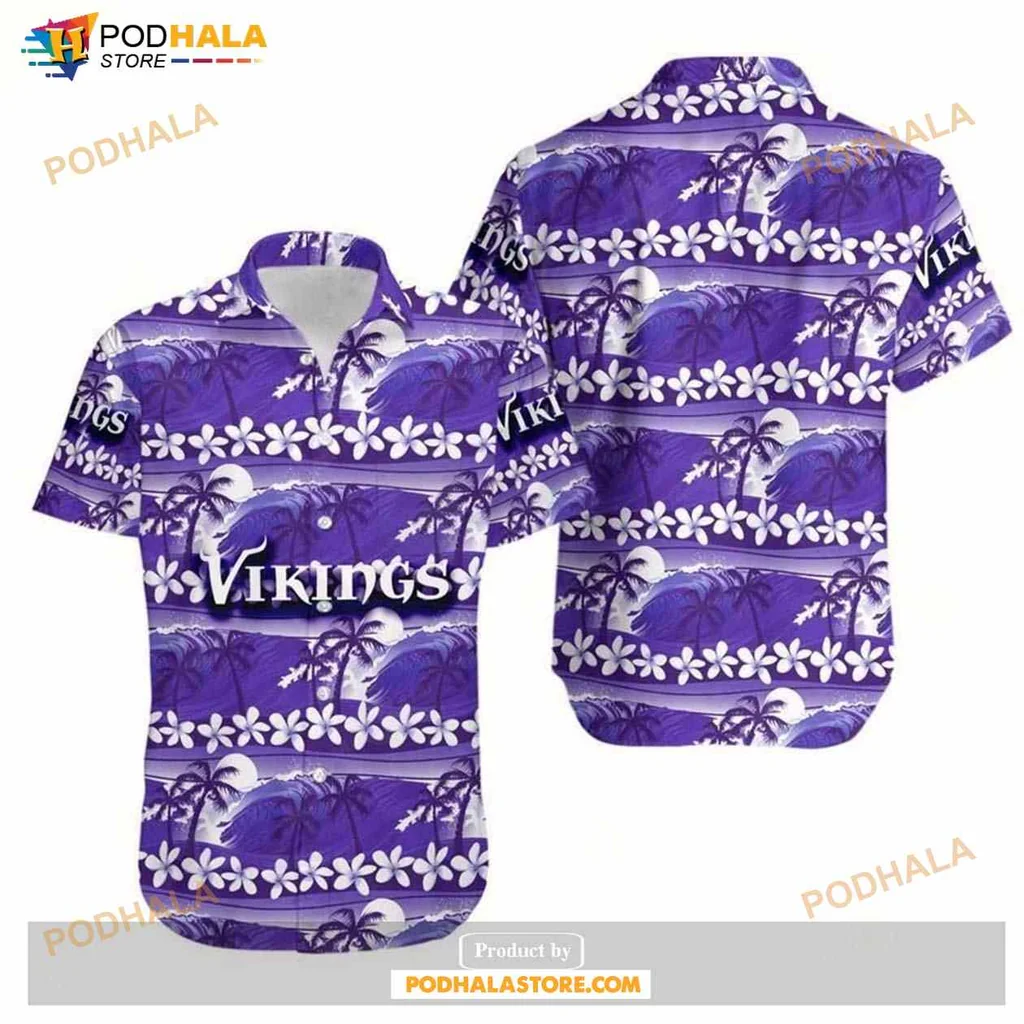 Minnesota Vikings Hawaiian Shirt With Coconut Trees And Hibiscus Flowers