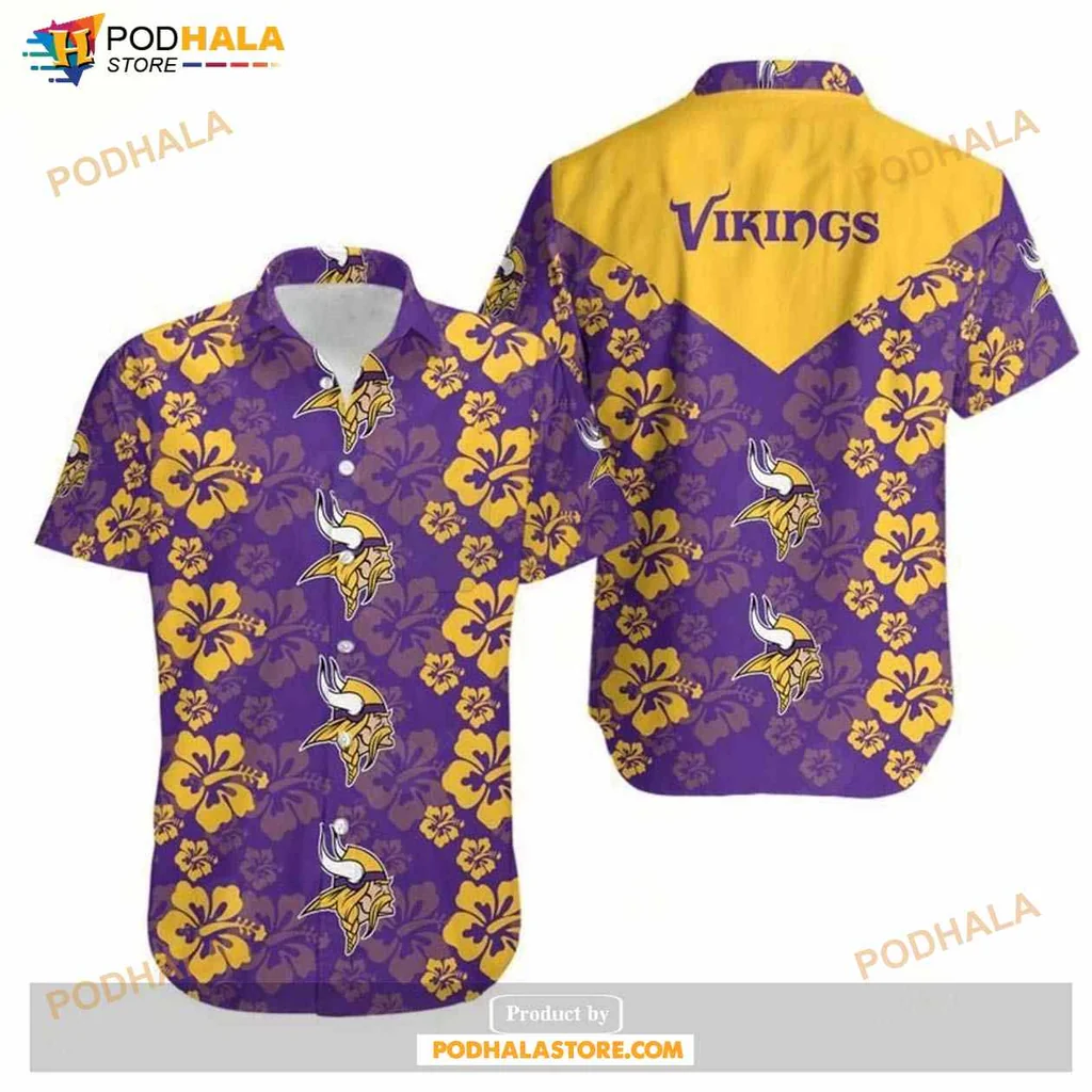 Minnesota Vikings Hawaiian Shirt With Floral Design And Team Logo