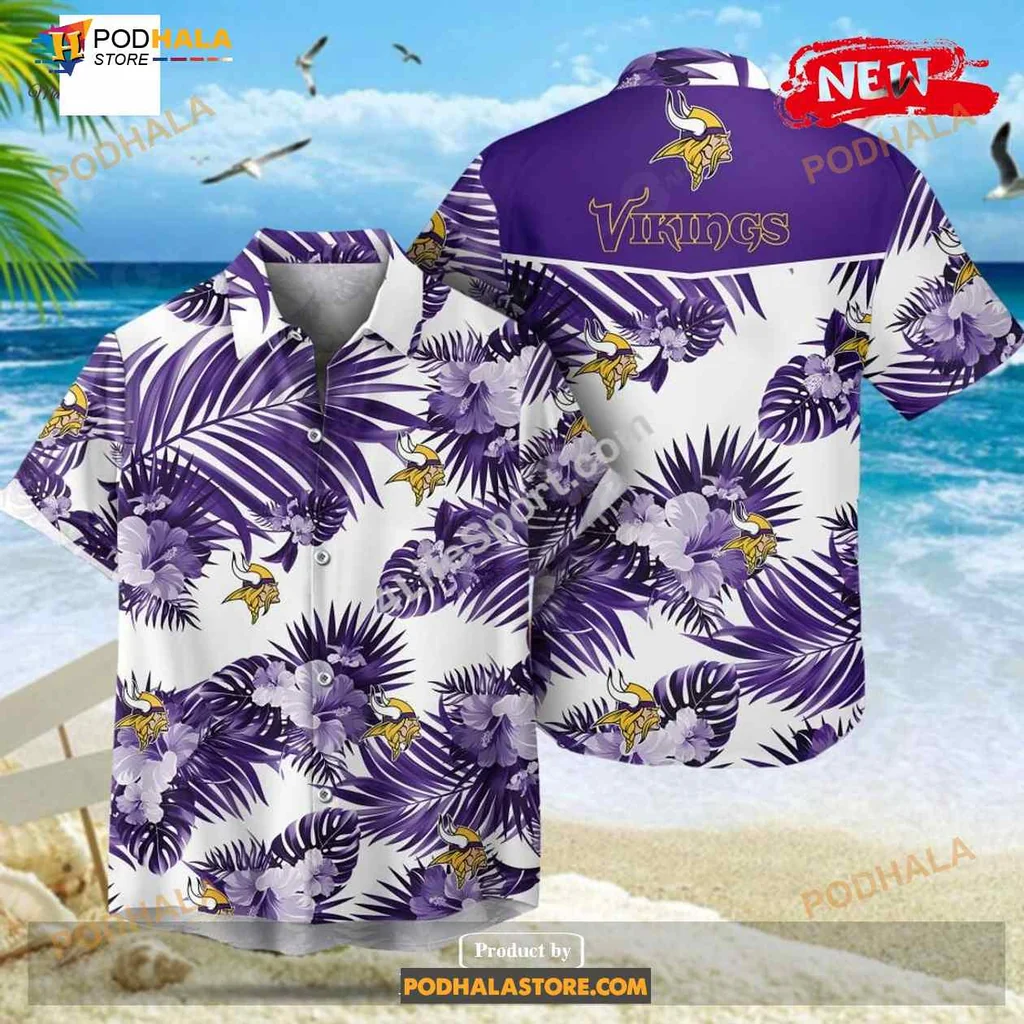 Minnesota Vikings Hawaiian Shirt With Palm Leaves And Team Logo