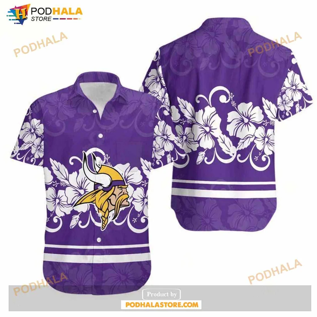 Minnesota Vikings Hibiscus Hawaiian Shirt With Tropical Floral Design