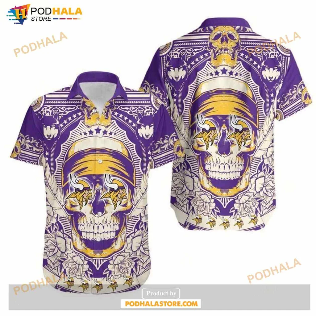 Minnesota Vikings Skull Hawaiian Shirt With Floral Patterns