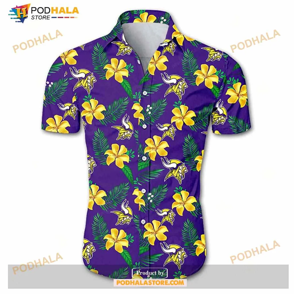 Minnesota Vikings Tropical Aloha Shirt With Hibiscus Flowers