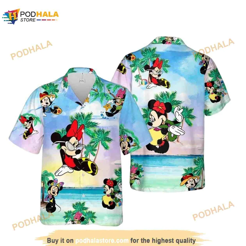 Minnie Mouse Tropical Aloha Shirt, Cartoon Character Beach Design