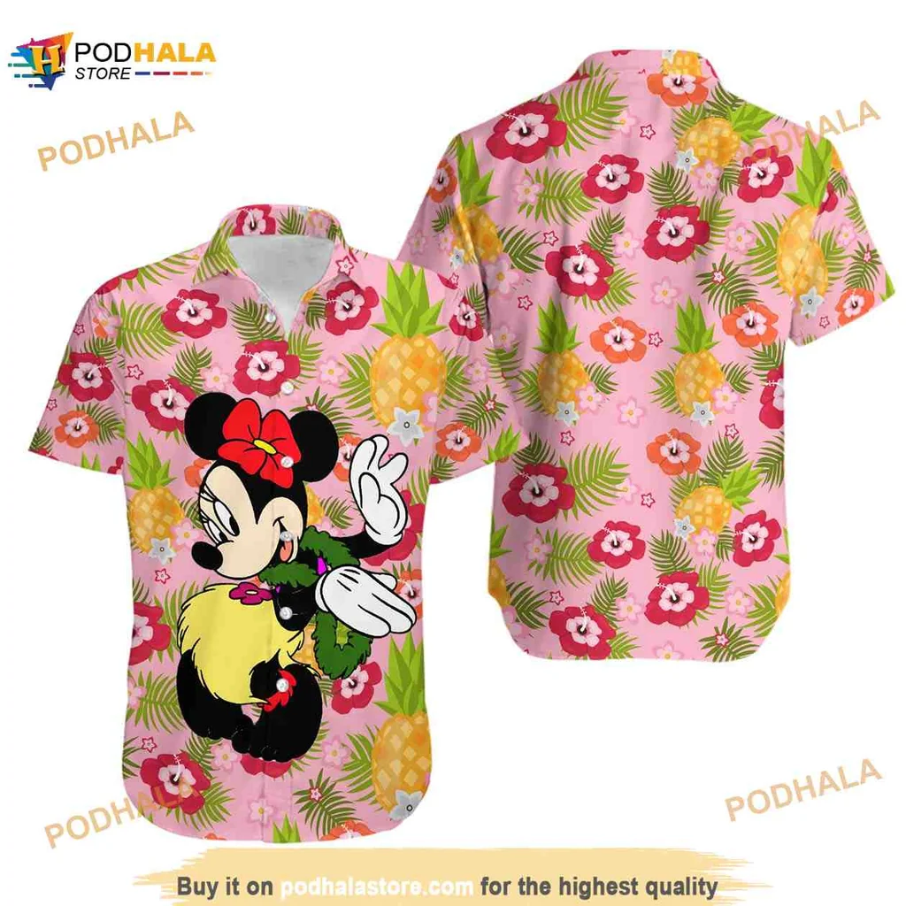 Minnie Mouse Tropical Aloha Shirt With Colorful Floral Patterns