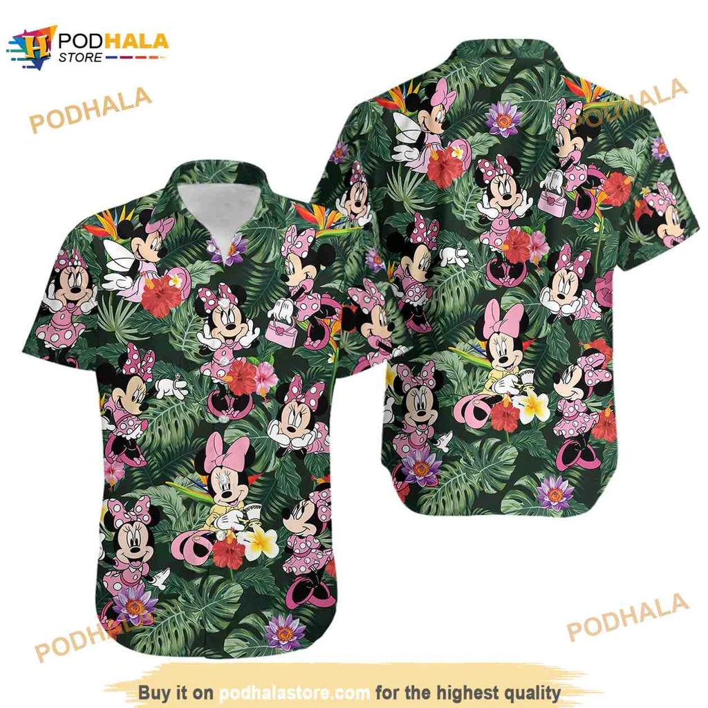 Minnie Mouse Tropical Hawaiian Shirt With Cheerful Design And Flowers