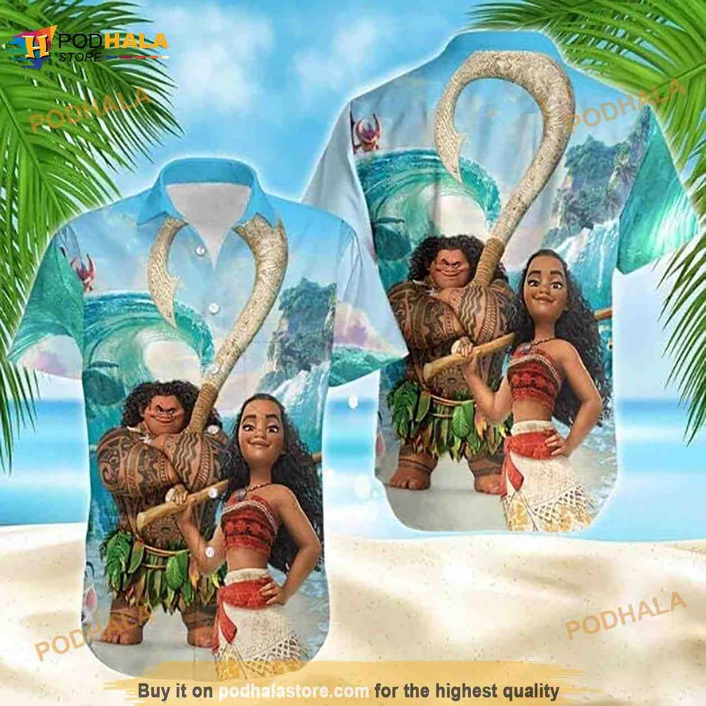 Moana Hawaiian Shirt Featuring Moana And Maui In Tropical Design