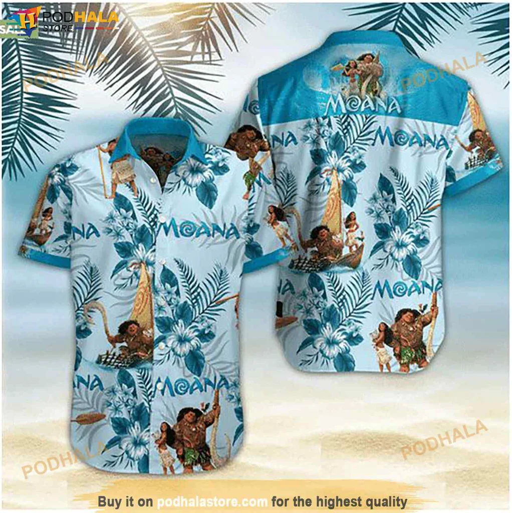 Moana Tropical Hawaiian Shirt, Vibrant Beach Design With Moana Characters And Tropical Leaves