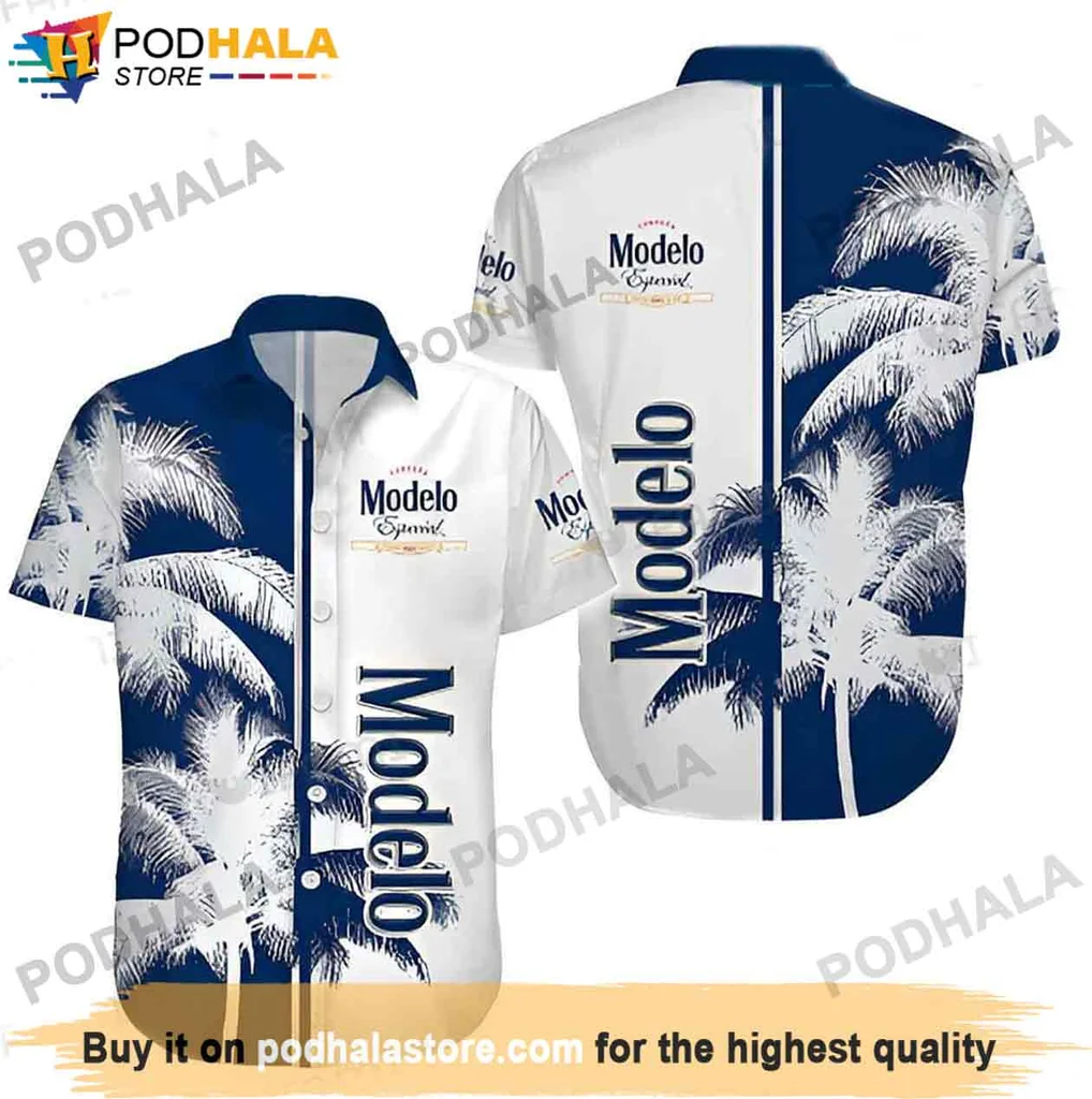 Modelo Beer Lover Aloha Shirt, Tropical Palm Tree Design For Summer Fun