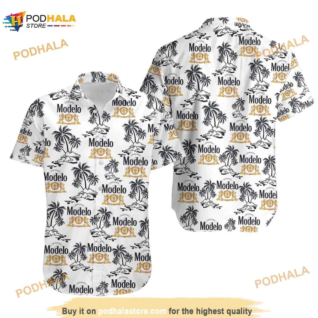 Modelo Tropical Aloha Shirt With Palm Trees And Golden Accents