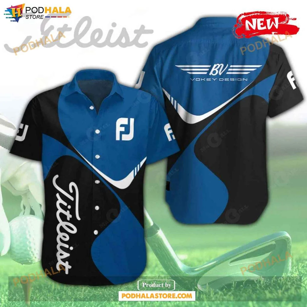 Modern Sporty Aloha Hawaiian Shirt, Titleist Vokey Design Dark Blue Button Shirt