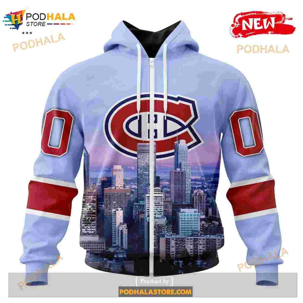Montreal Canadiens Skyline Hoodie Featuring Bold Logo And City Design - View 1 Montreal Canadiens Skyline Hoodie Featuring Bold Logo And City Design - View 1