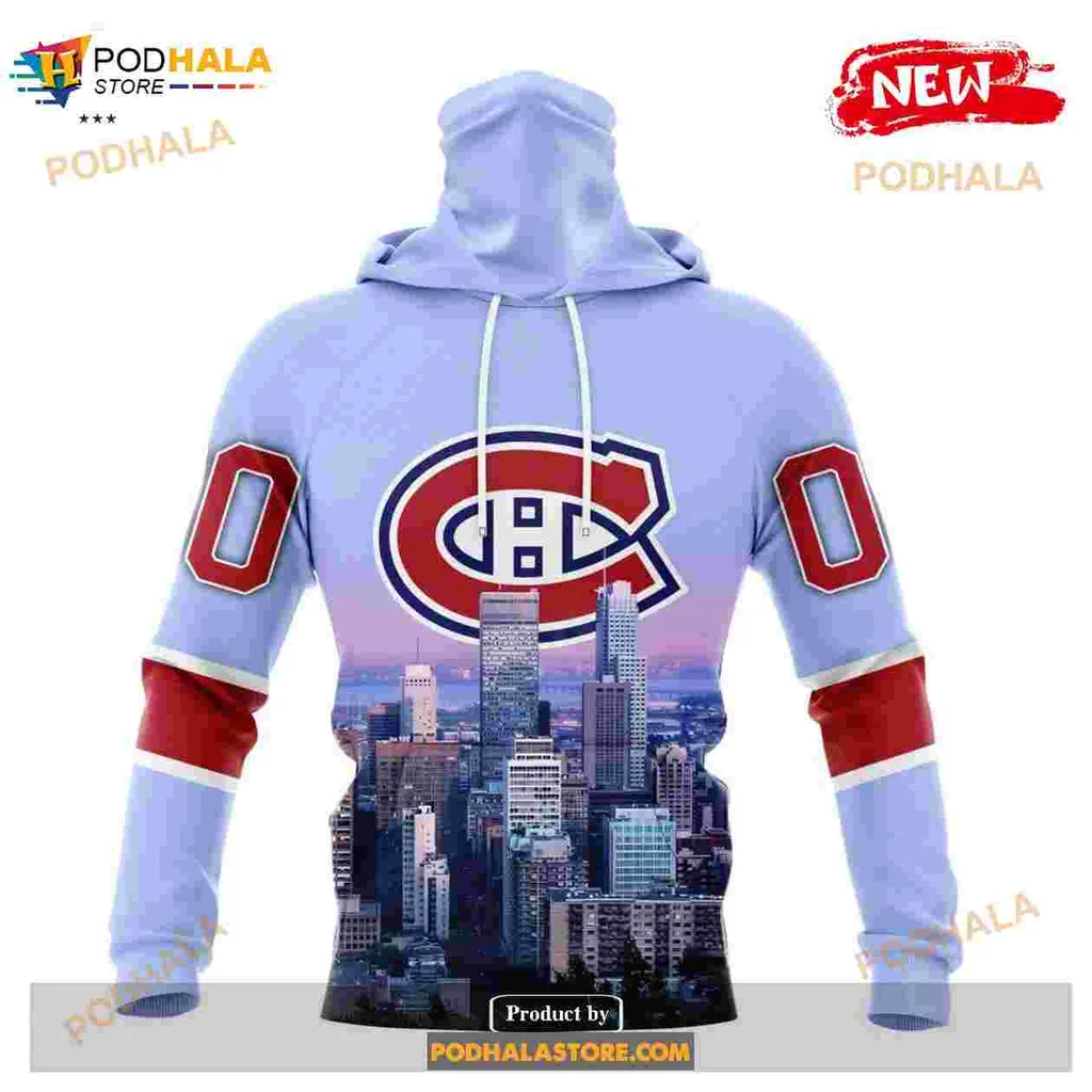Montreal Canadiens Skyline Hoodie Featuring Bold Logo And City Design - View 3 Montreal Canadiens Skyline Hoodie Featuring Bold Logo And City Design - View 3