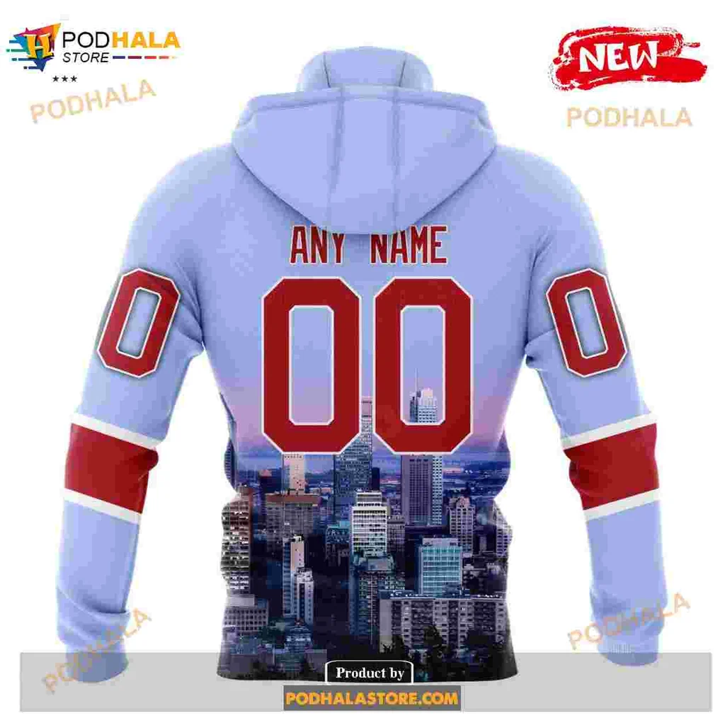 Montreal Canadiens Skyline Hoodie Featuring Bold Logo And City Design - Product View 5 Montreal Canadiens Skyline Hoodie Featuring Bold Logo And City Design - Product View 5