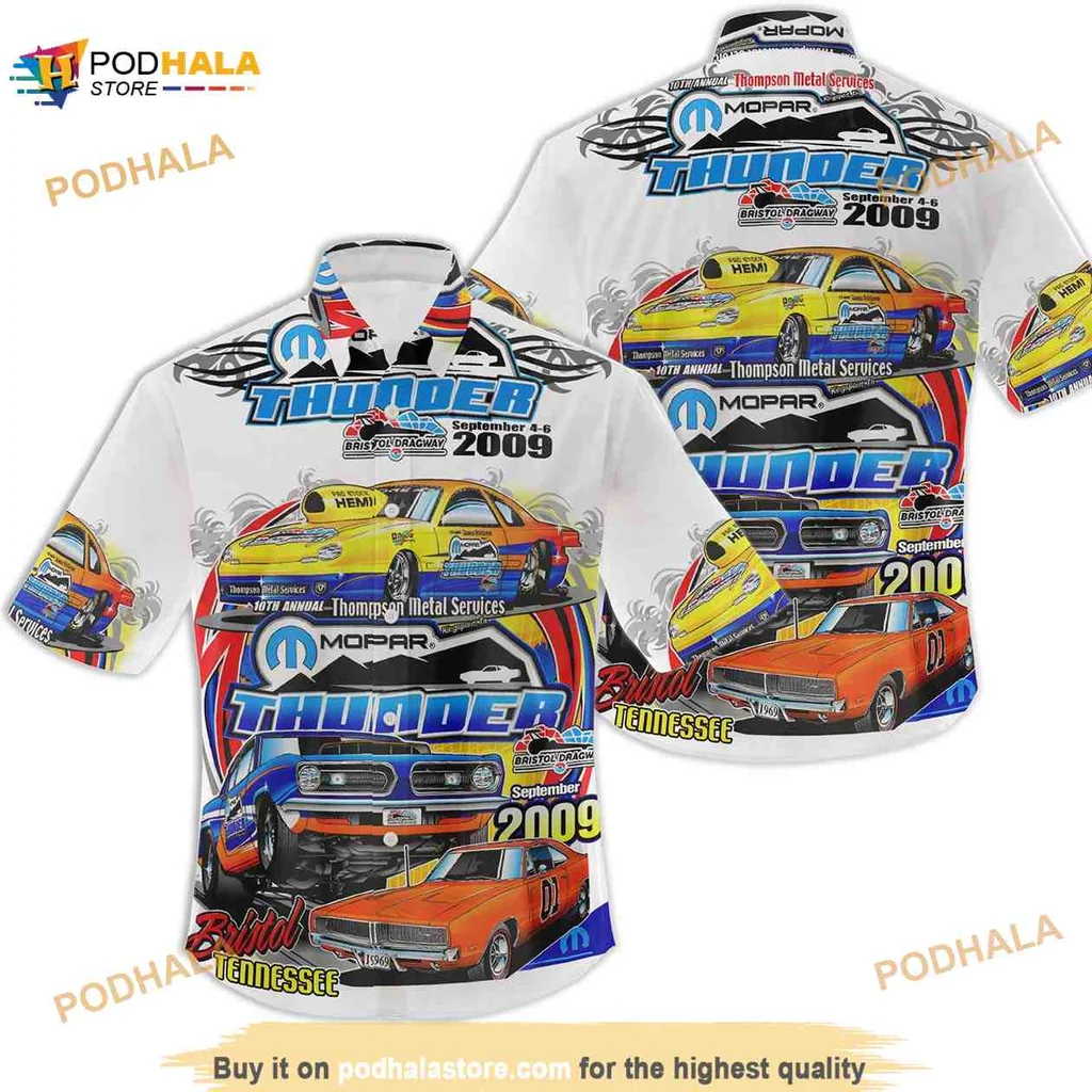Mopar Thunder Muscle Car Hawaiian Shirt With Vibrant Design