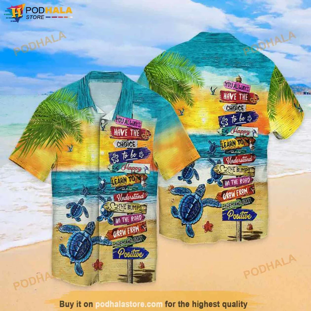 Motivational Turtle Aloha Shirt, Vibrant Beach Design With Uplifting Quote T Shirt
