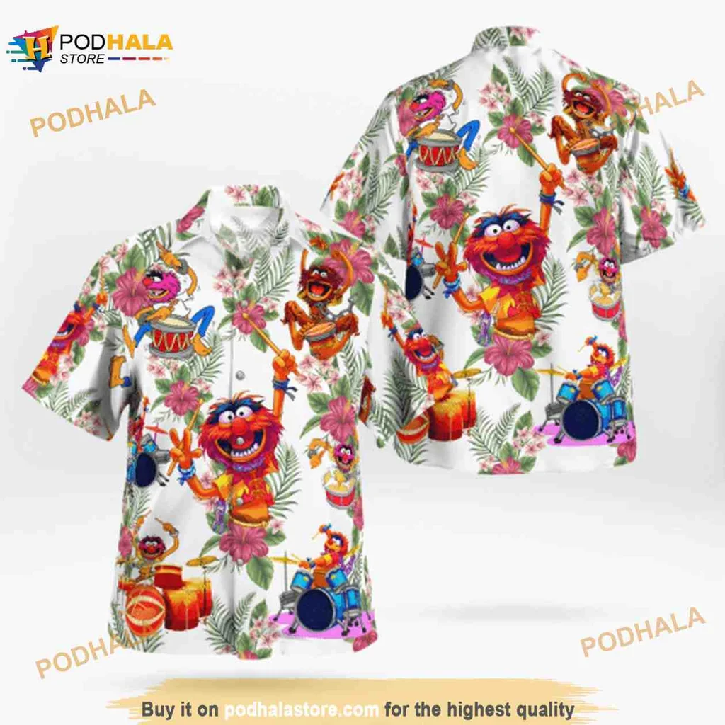 Muppet Animal Cartoon Hawaiian Shirt With Vibrant Drumming Characters