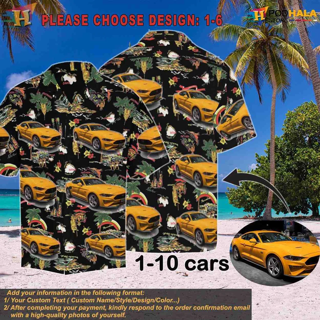 Muscle Car Hawaiian Shirt Featuring Tropical Design With Palm Trees