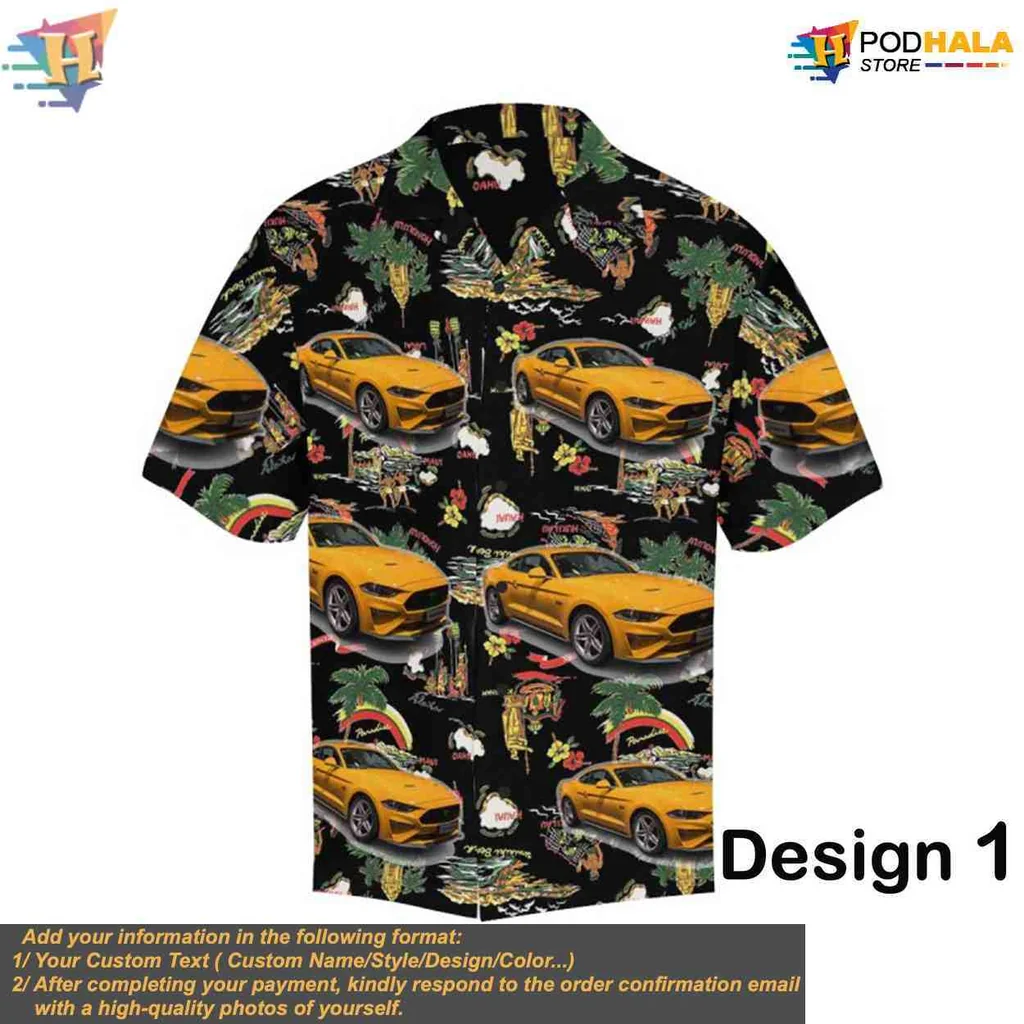 Muscle Car Hawaiian Shirt Featuring Tropical Design With Palm Trees - Product View 5 Muscle Car Hawaiian Shirt Featuring Tropical Design With Palm Trees - Product View 5