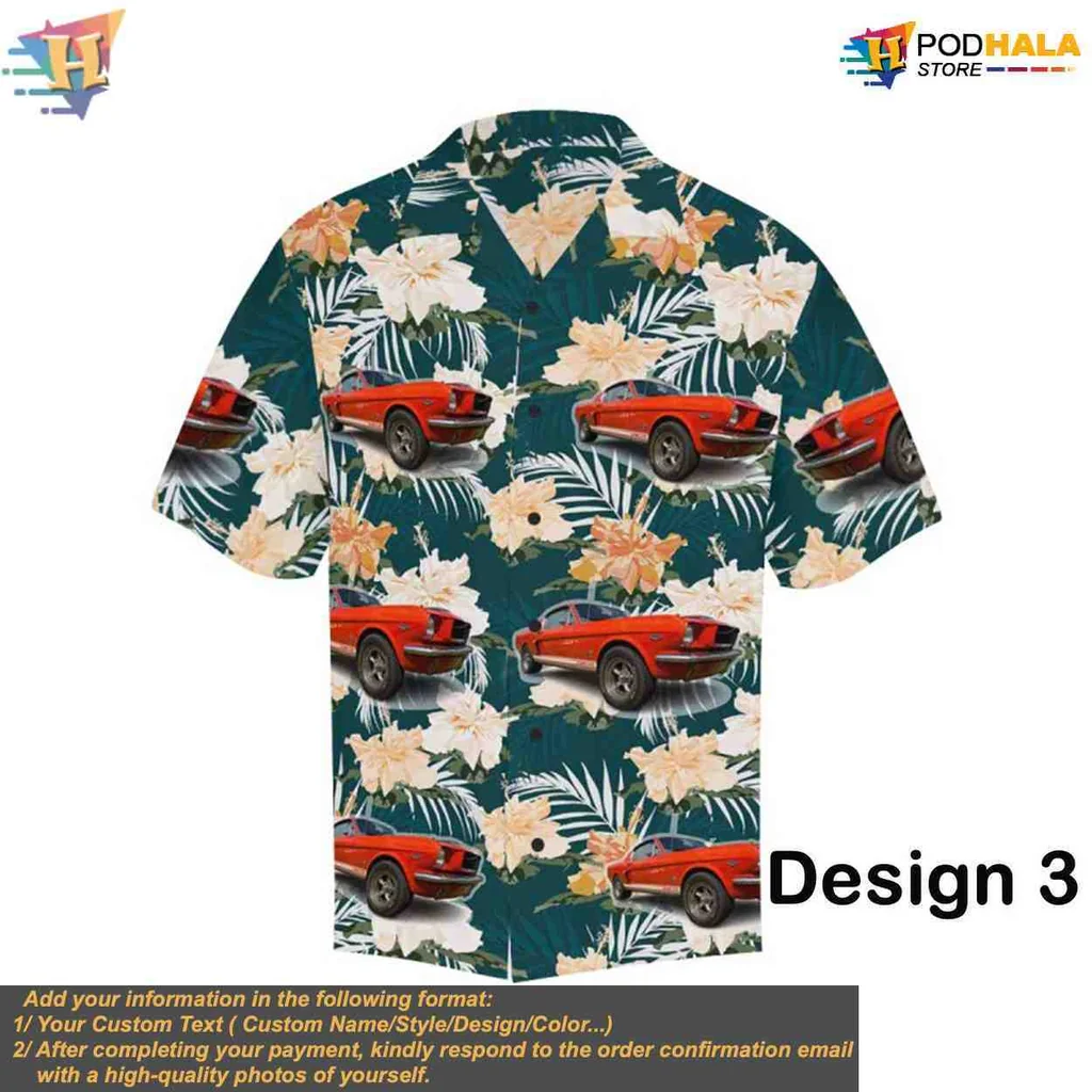 Muscle Car Hawaiian Shirt Featuring Tropical Design With Palm Trees - Product View 7 Muscle Car Hawaiian Shirt Featuring Tropical Design With Palm Trees - Product View 7