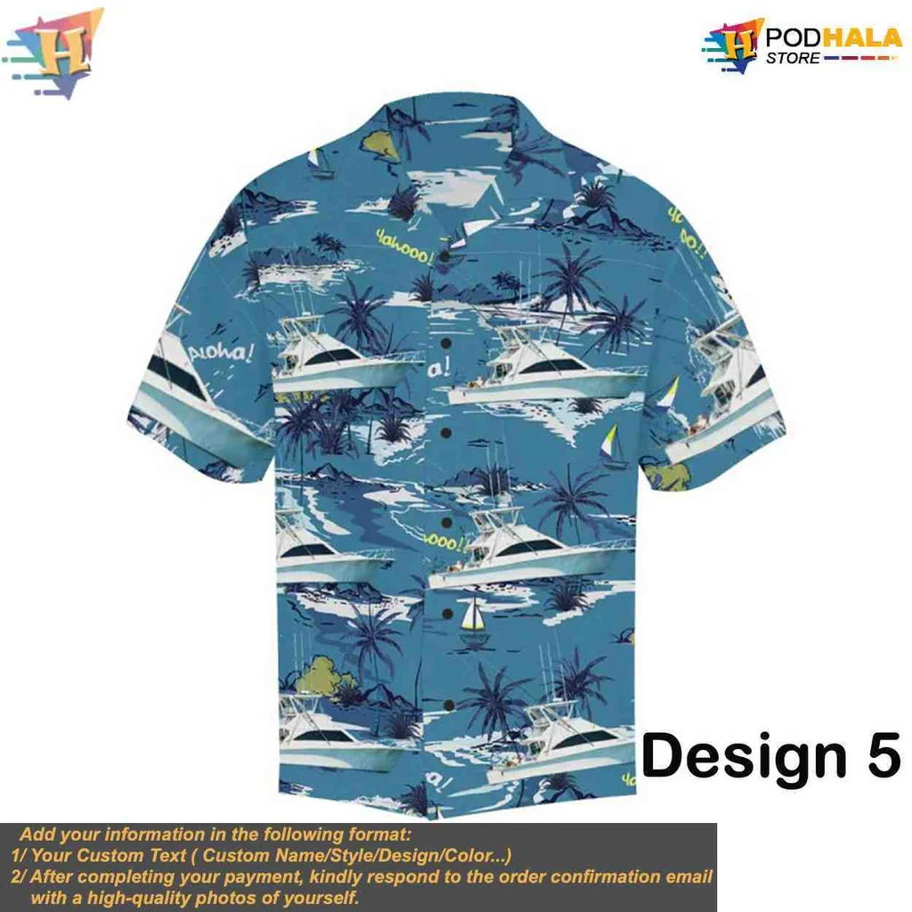 Muscle Car Hawaiian Shirt Featuring Tropical Design With Palm Trees - Product View 9 Muscle Car Hawaiian Shirt Featuring Tropical Design With Palm Trees - Product View 9