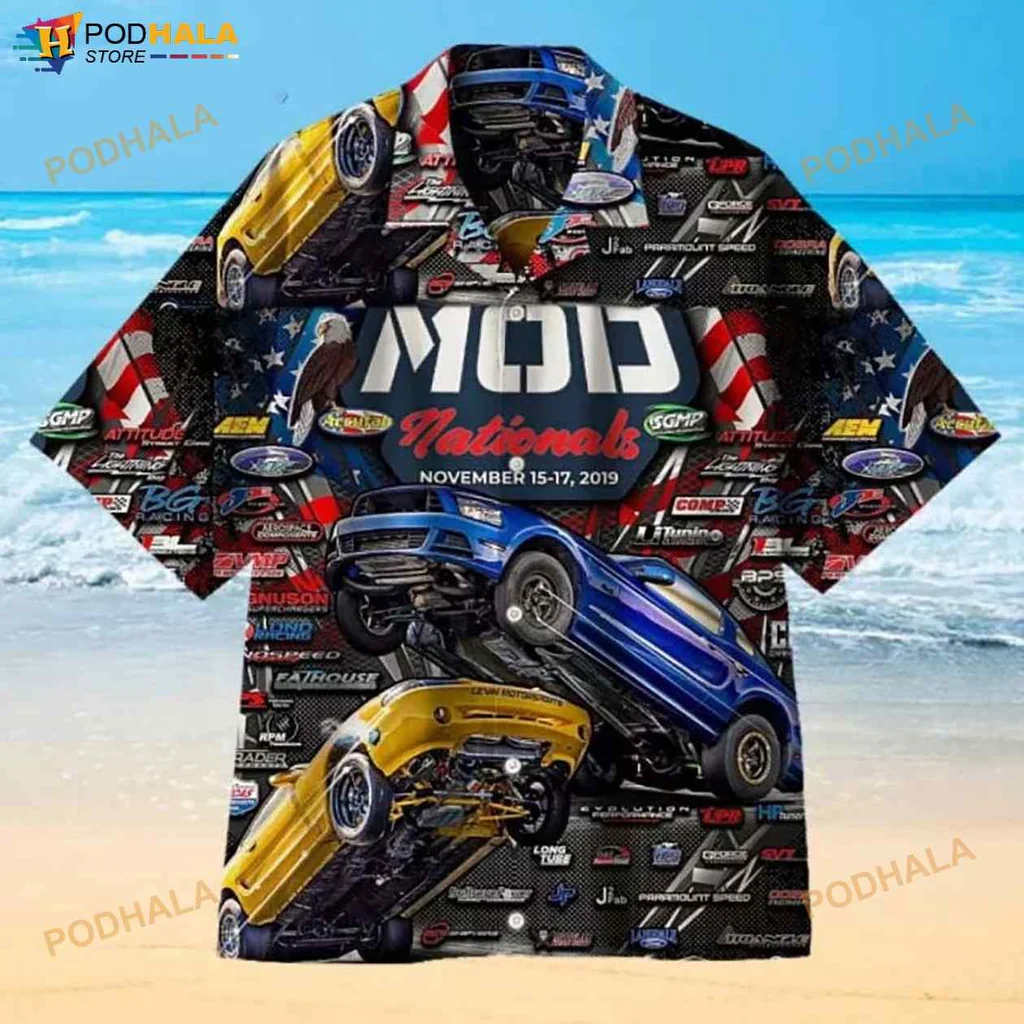 Muscle Car Patriotic Hawaiian Shirt With Dynamic Design
