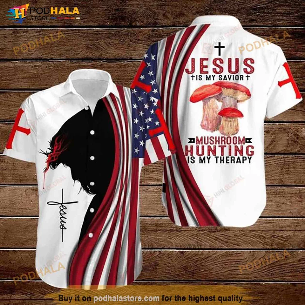 Mushroom Hunting Faith Aloha Shirt, Jesus Is My Savior Design