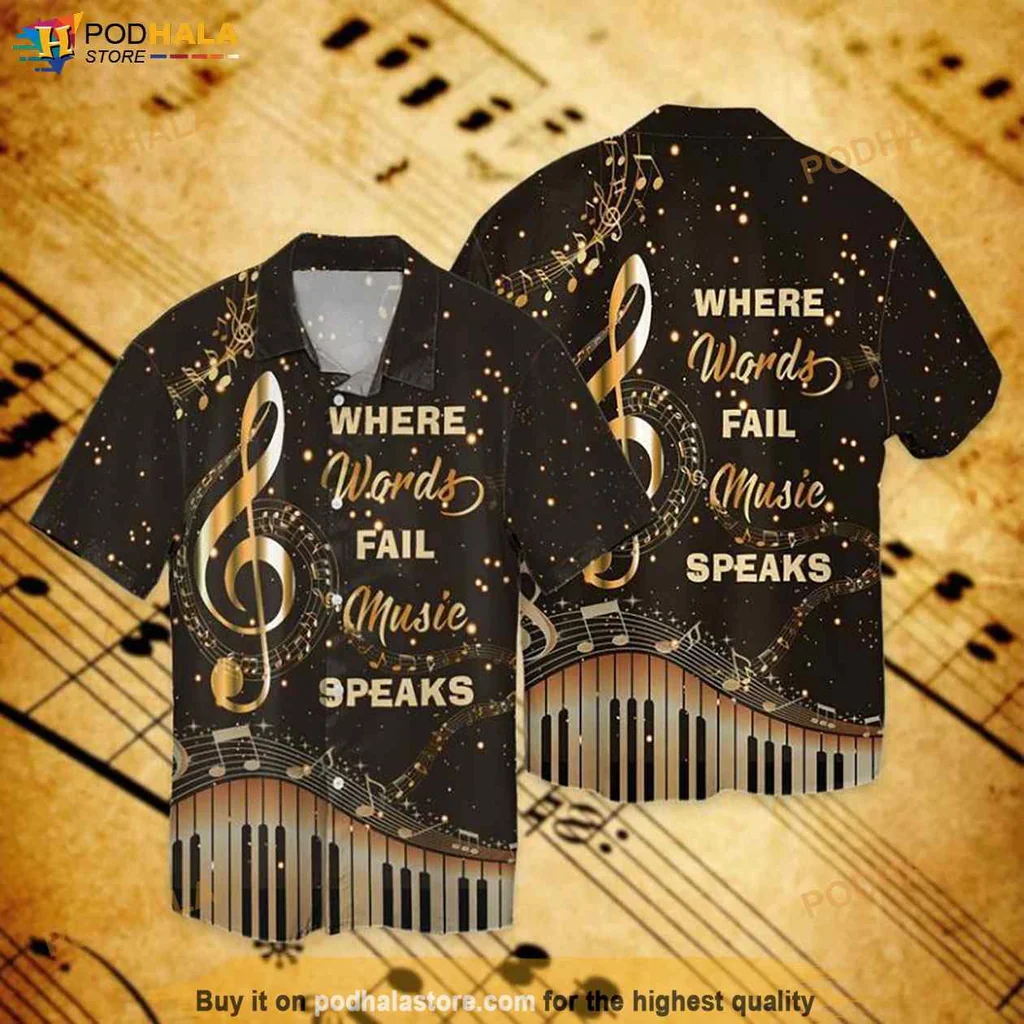 Musical Vibes Aloha Hawaiian Shirt, Where Words Fail Music Speaks Design