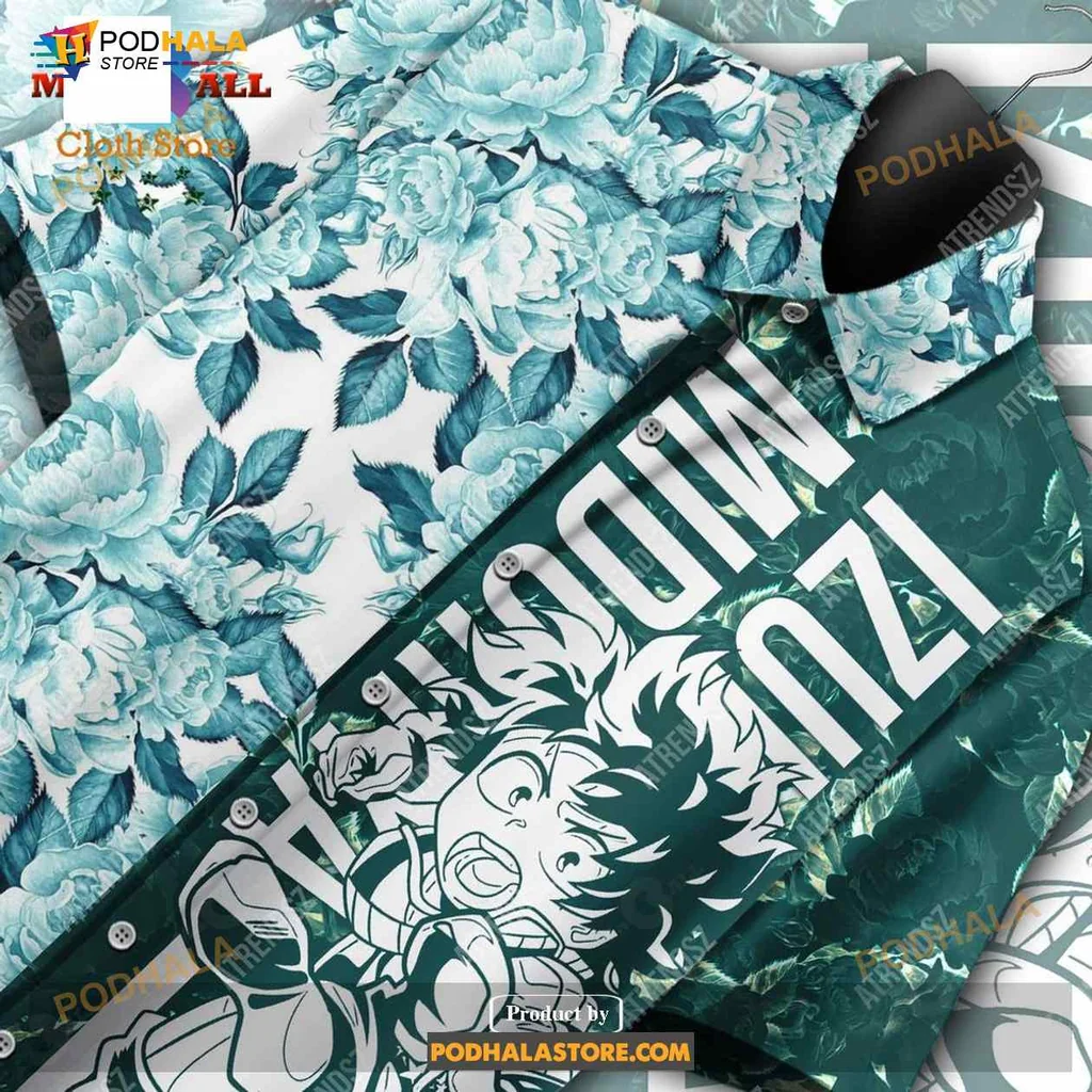 My Hero Academia Floral Hawaiian Shirt Featuring Midoriya Izuku
