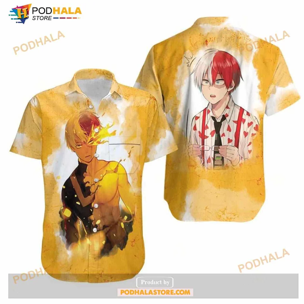 My Hero Academia Todoroki Hawaiian Shirt, Vibrant Yellow Watercolor Design