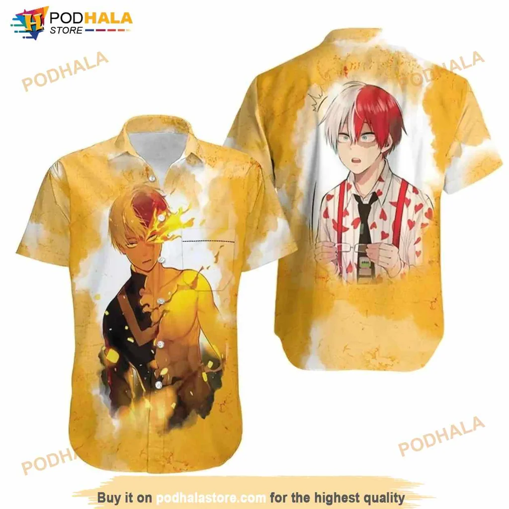 My Hero Academia Todoroki Hawaiian Shirt With Vibrant Flame Design