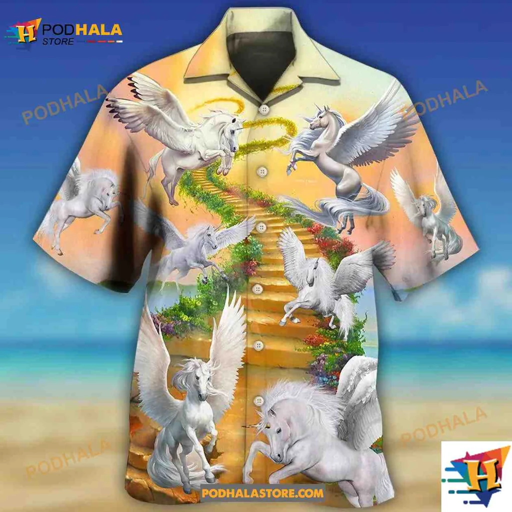 Mythical Winged Horse Hawaiian Shirt, Dreamy Fantasy Design For Horse Lovers