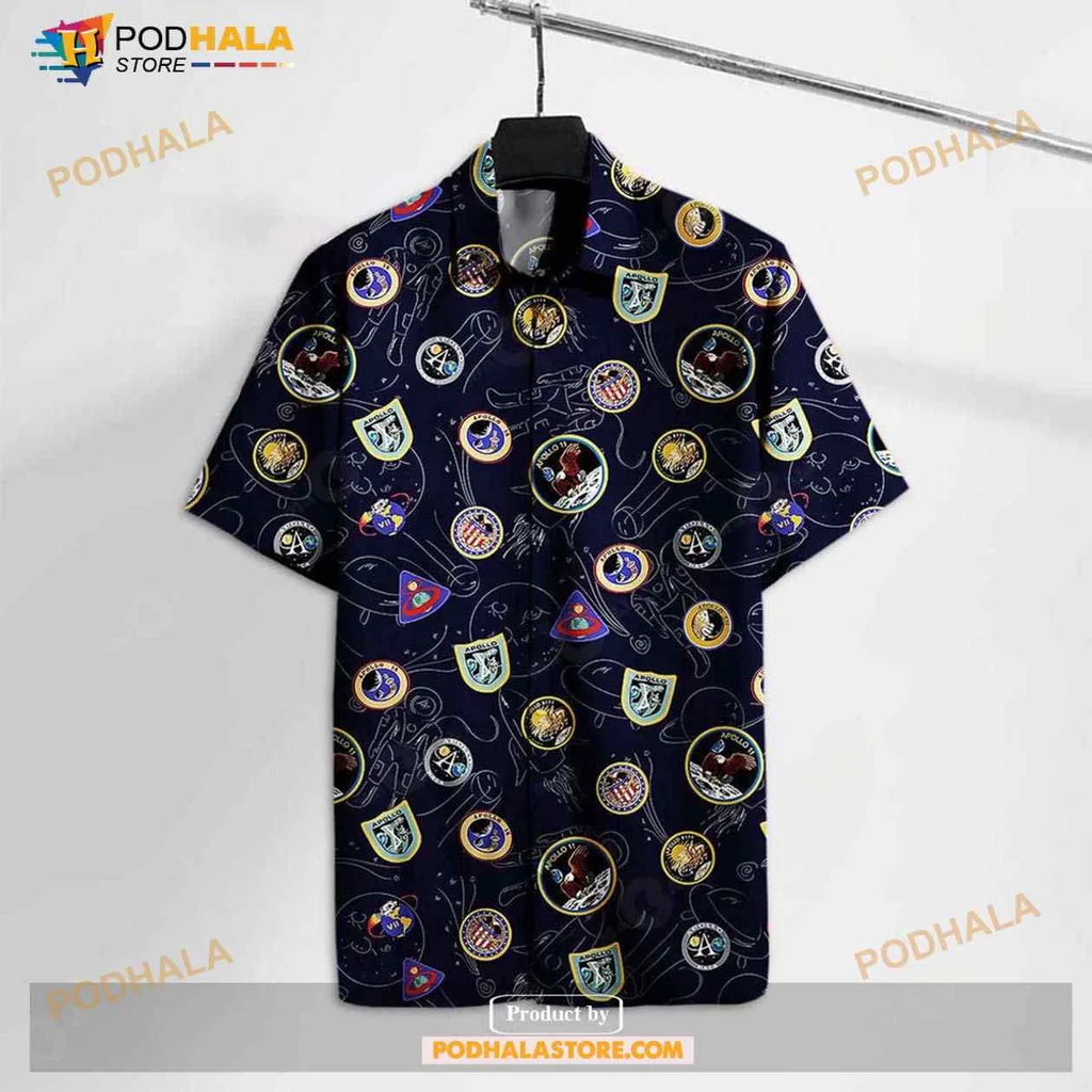 Nasa Apollo Missions Hawaiian Shirt Featuring Retro Space Logos Nasa Apollo Missions Hawaiian Shirt Featuring Retro Space Logos