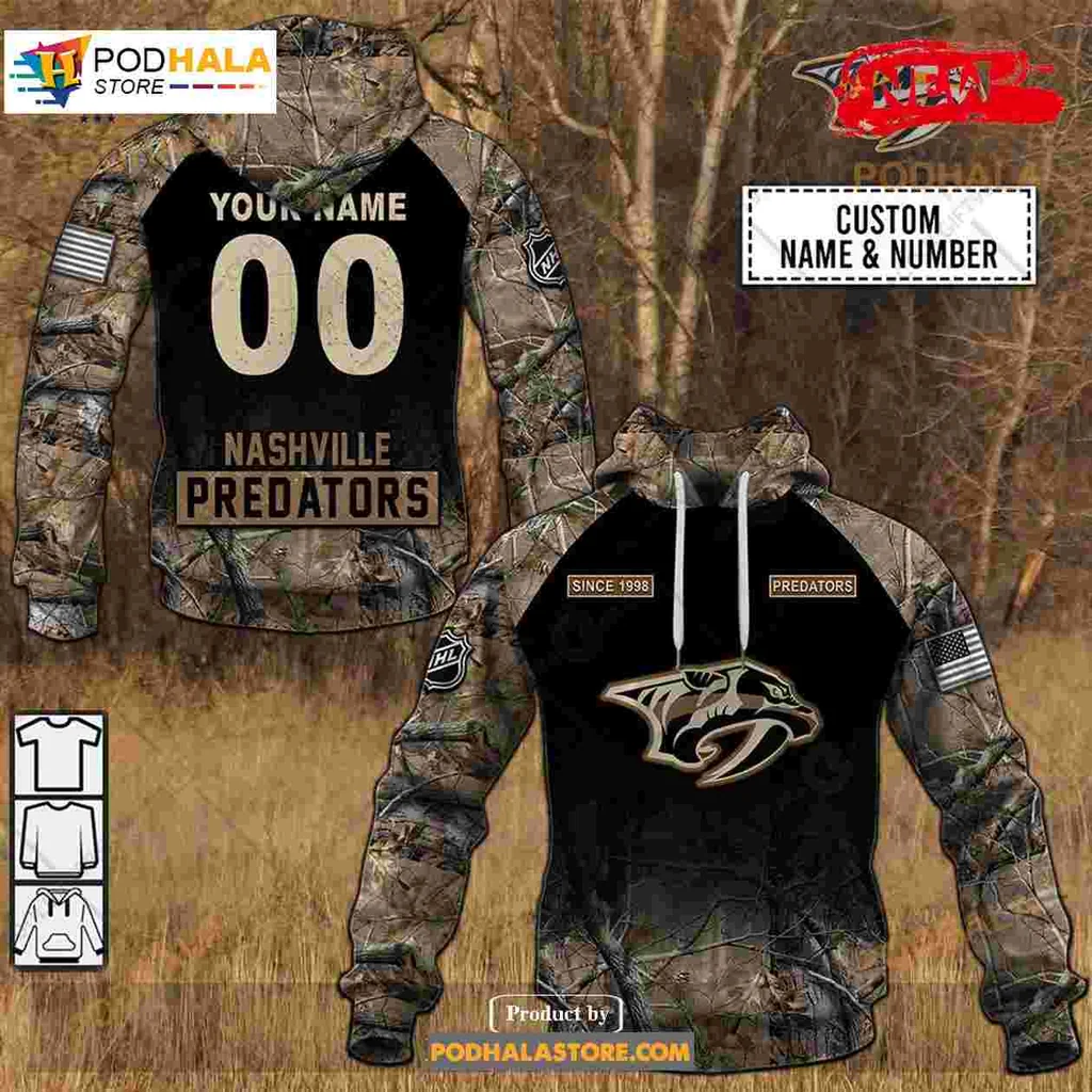 Nashville Predators Camouflage Hoodie With Custom Name And Number
