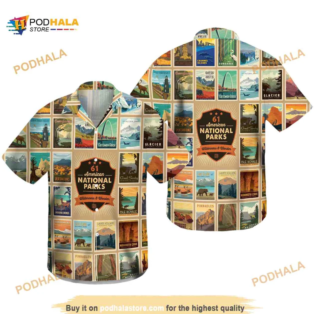 National Park Adventure Hawaiian Shirt, Colorful Retro Landscape Design