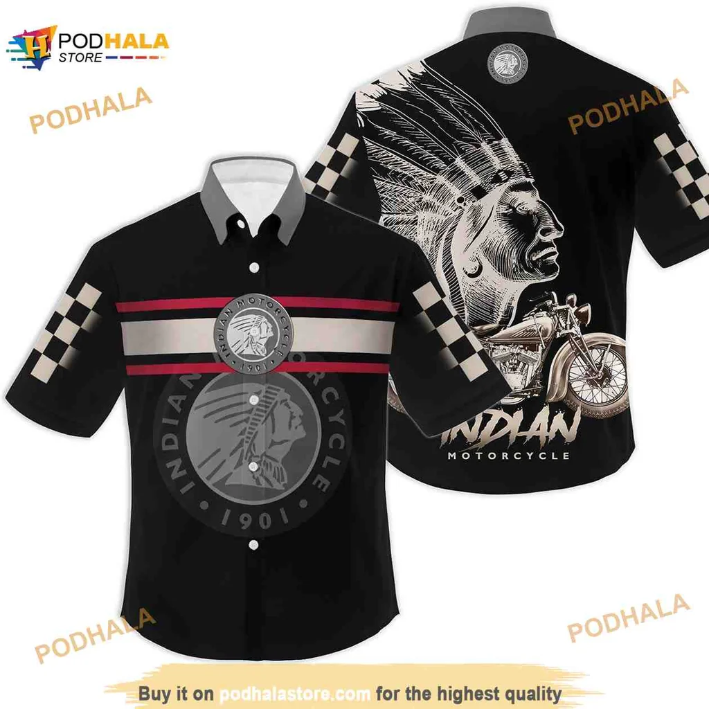 Native American Motorcycle Hawaiian Shirt Featuring Chief And Vintage Bike
