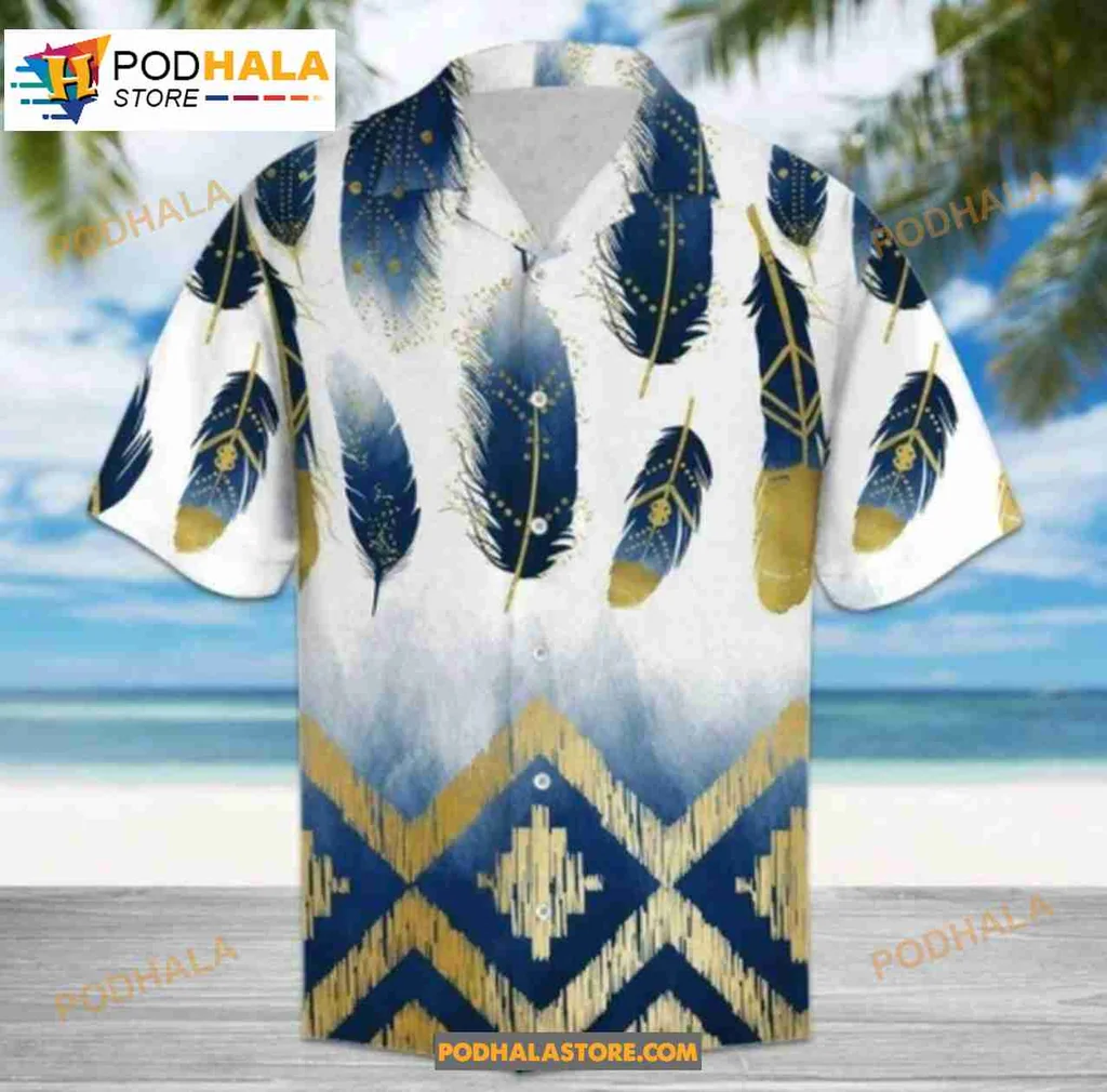 Native American Tribal Hawaiian Shirt With Vibrant Feathers And Geometric Patterns