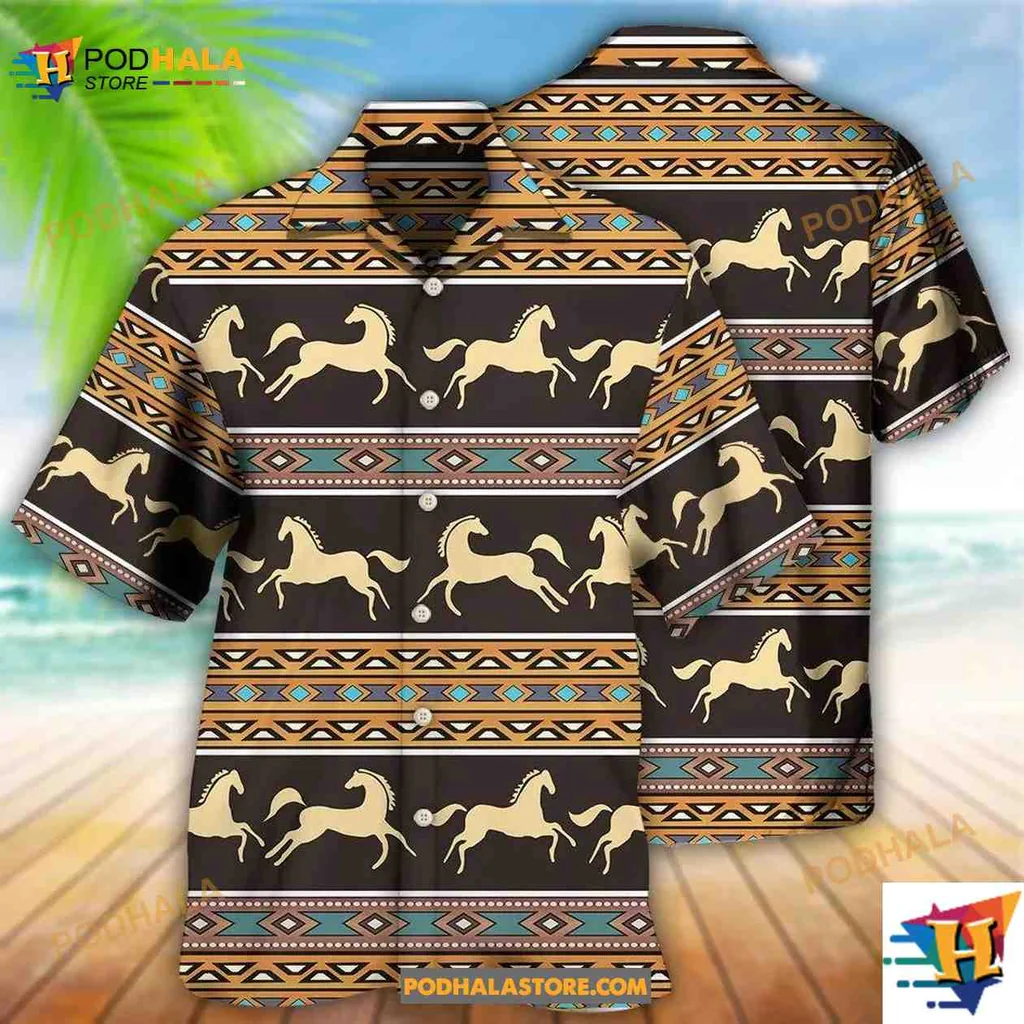 Native Style Horse Pattern Hawaiian Shirt With Vibrant Colors