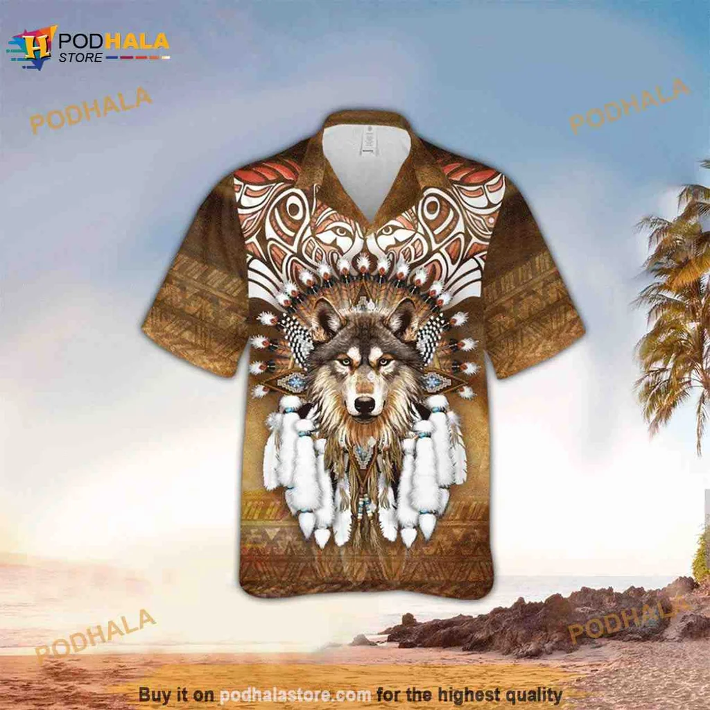 Native Wolf Tribal Hawaiian Shirt With Dreamcatcher Elements