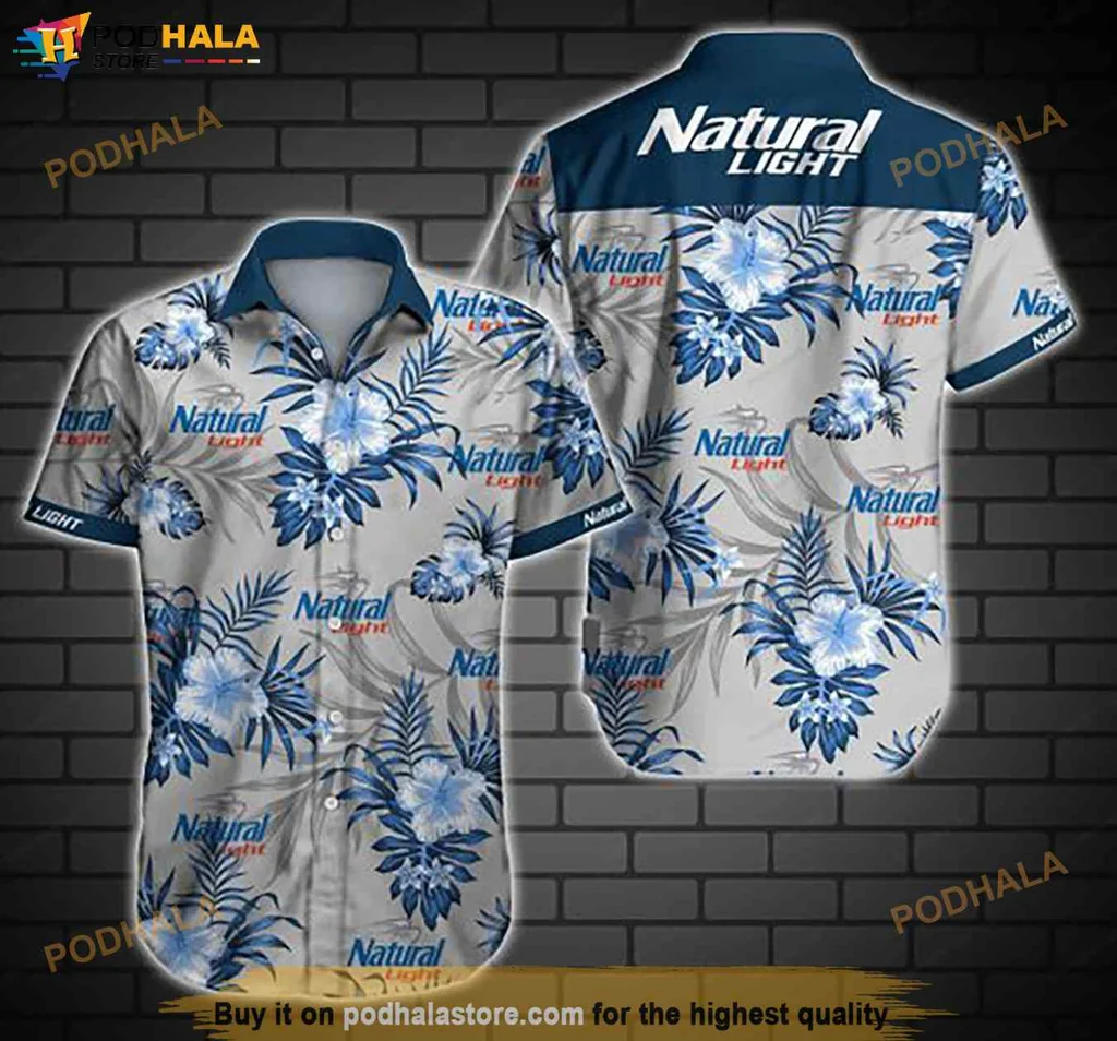 Natural Light Aloha Shirt With Blue Floral Design For Beach Lovers