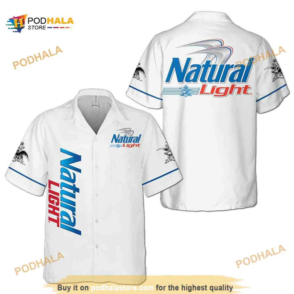 Natural Light Beer Hawaiian Shirt With Bold Blue And Red Design