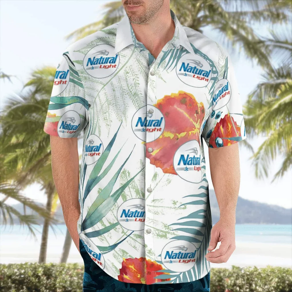 Natural Light Beer Hawaiian Shirt With Tropical Design For Summer Fun