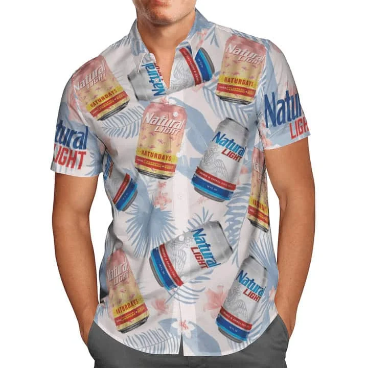 Natural Light Beer Hawaiian Shirt With Tropical Palm Leaves Design