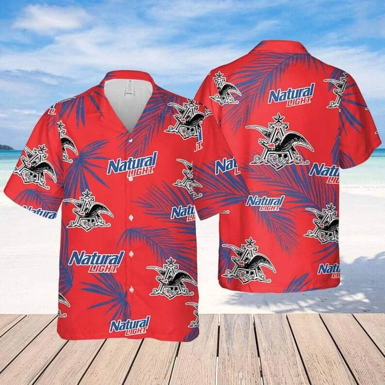 Natural Light Beer Hawaiian Shirt With Tropical Palm Leaves Pattern