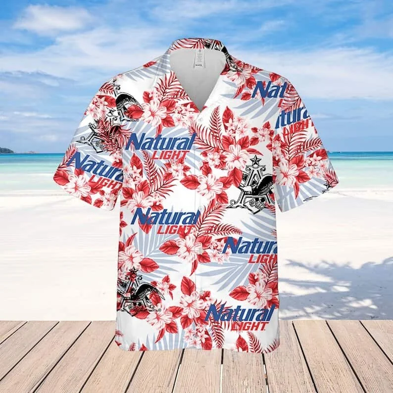 Natural Light Floral Hawaiian Shirt With Hibiscus Pattern For Beach Lovers