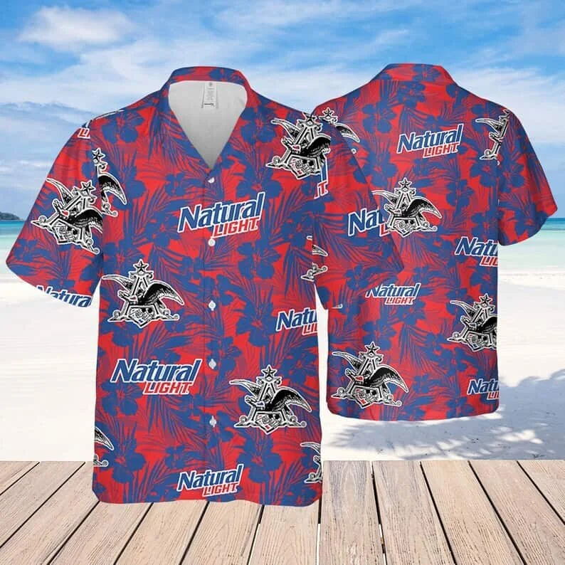 Natural Light Tropical Hawaiian Shirt With Vibrant Flower Pattern