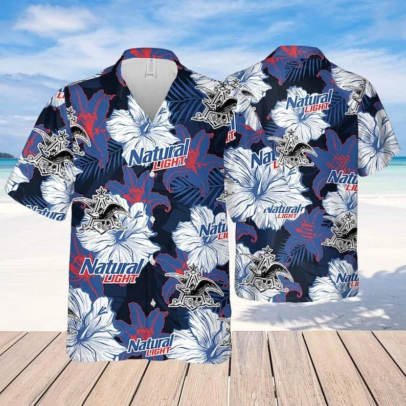 Natural Light Tropical Shirt With Hibiscus Flowers For Beach Lovers