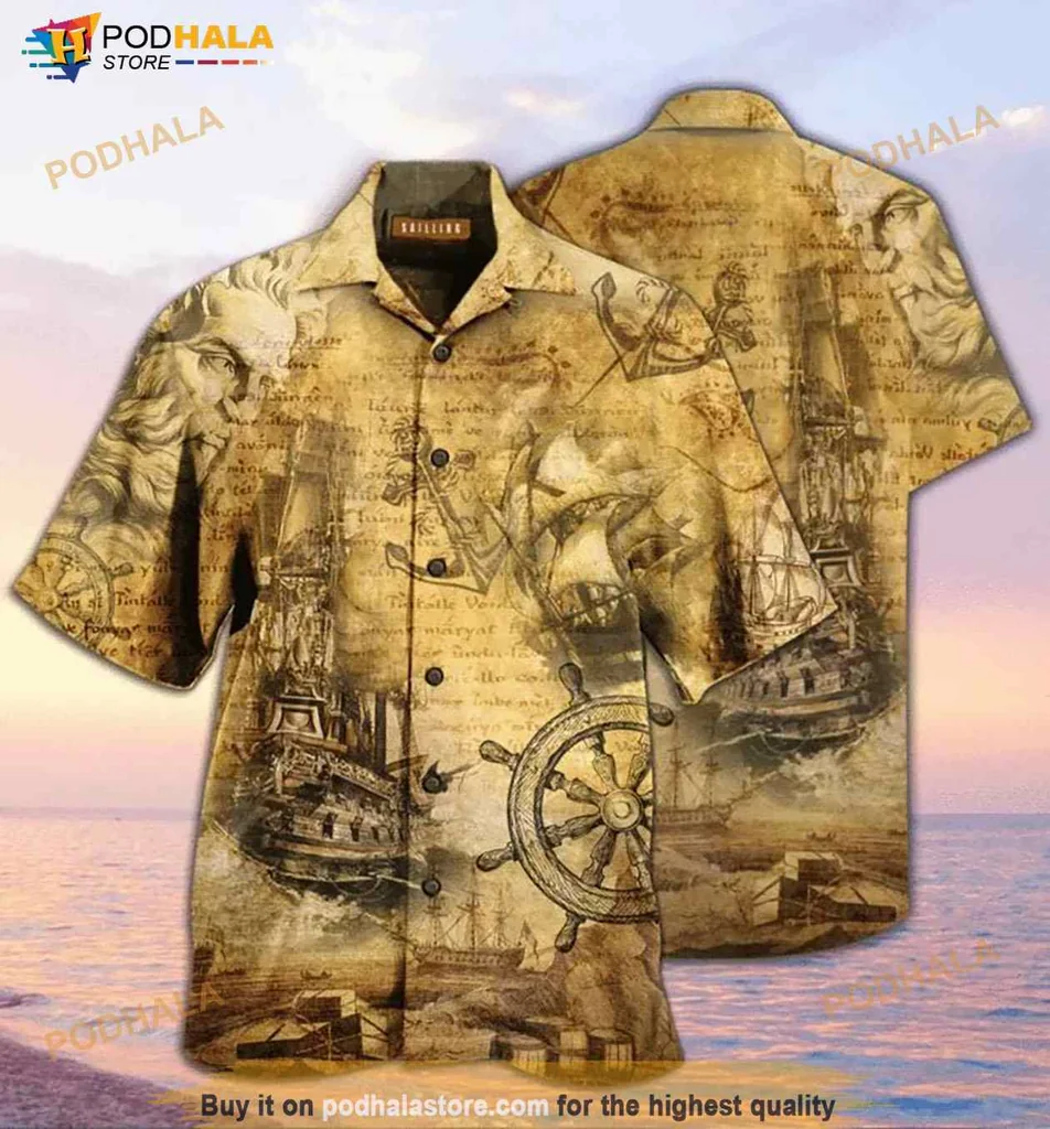 Nautical Sailing Ship Hawaiian Shirt With Vintage Maritime Design